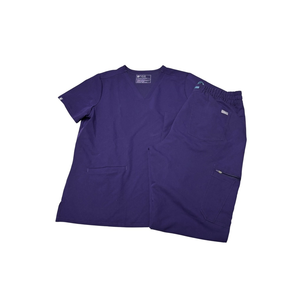 FIGS Technical Collection Casma Scrub 2-pc Set Purple V-Neck Top Womens L 32X30